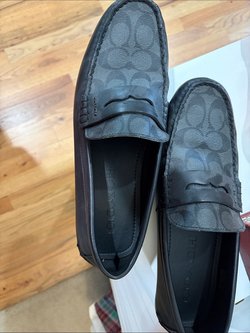 COACH Men’s Gray & Black Signature Canvas Penny Loafers